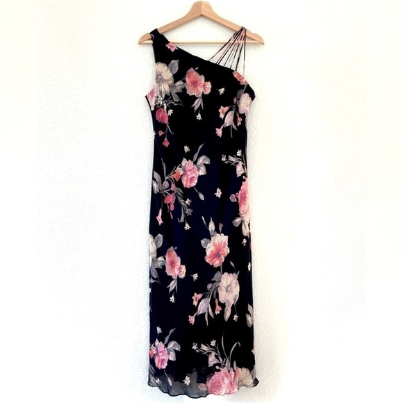 Vintage Asymmetrical One-Shoulder Midi Floral Dress - Picture 1 of 13